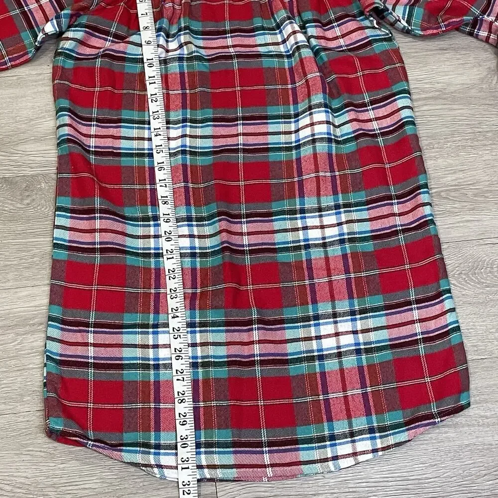Lands Ends Nightgown Pajamas Girls Size 10 Red Plaid Flannel Holiday
